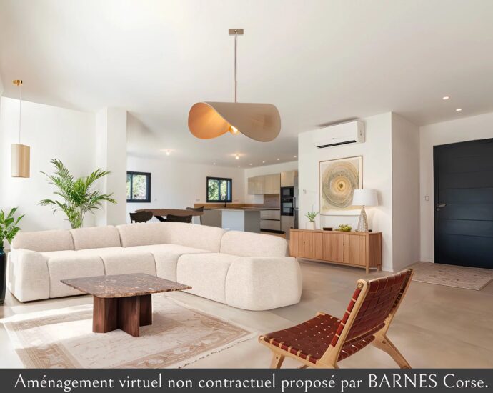 Solenzara, Marine de Solaro, Villa contemporaine, 5 chambres, piscine chauffée, vue dégagée montagnes, plage à pied