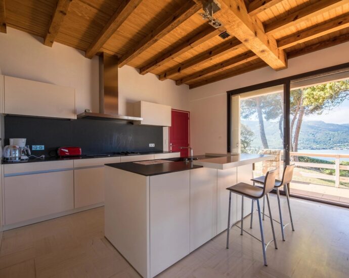 Exclusive, North of Ajaccio, Tiuccia, Calcatoggio,  stone-built villa, 5 bedrooms, pool, gym, sea view, walking distance to the beach