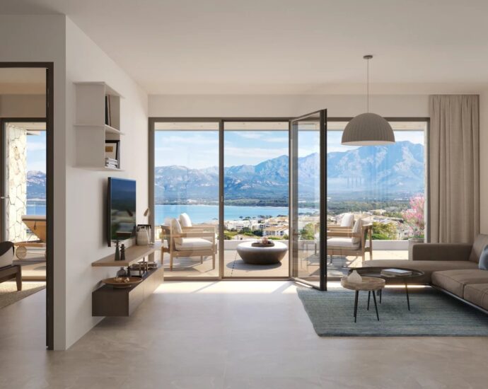 Calvi, Appartement vue mer, 2 chambres, terrasse, piscine, domaine privé, proche plage