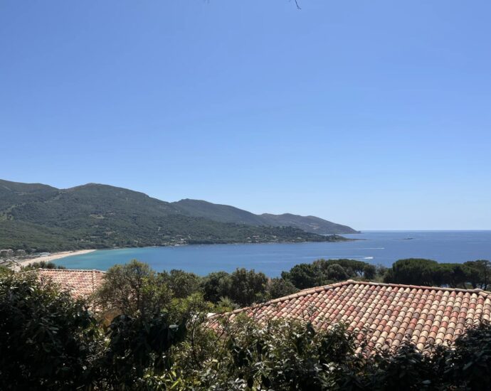 Exclusive, North of Ajaccio, Tiuccia, Calcatoggio,  stone-built villa, 5 bedrooms, pool, gym, sea view, walking distance to the beach